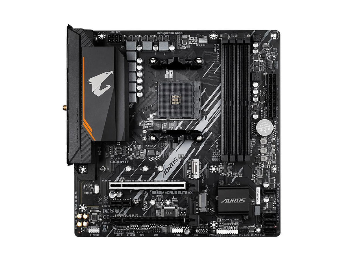 with GIGABYTE 1, Motherboard SATA PCIe Single 3.2 LAN, Micro-ATX M.2, 6Gb/s, ELITE AM4 AX USB GbE AMD (rev B550 Gen AORUS B550M 4.0 Realtek 1.3)