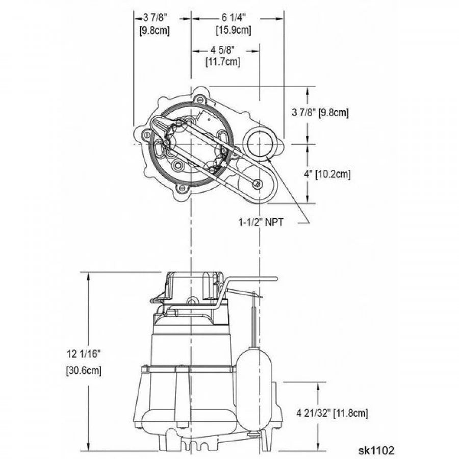 Pump,Vertical Float Zoeller 98-0077 HP 1/2,Sump
