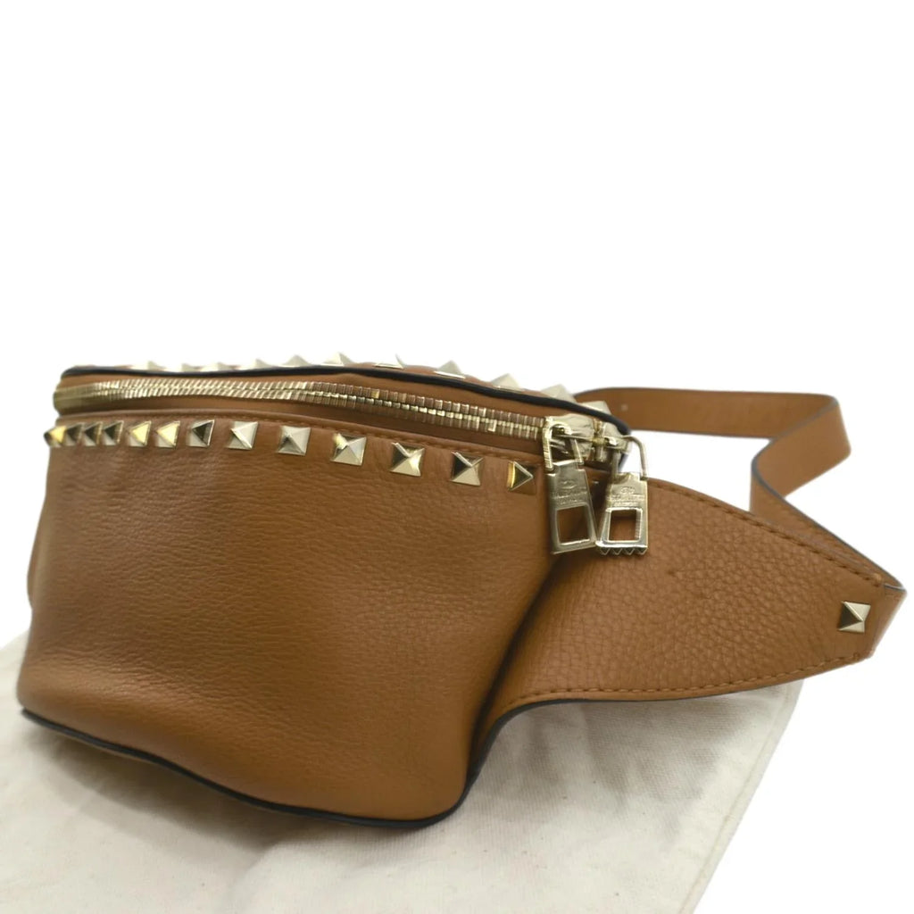 Camel Leather VALENTINO Bag Spike Pre-Loved Belt