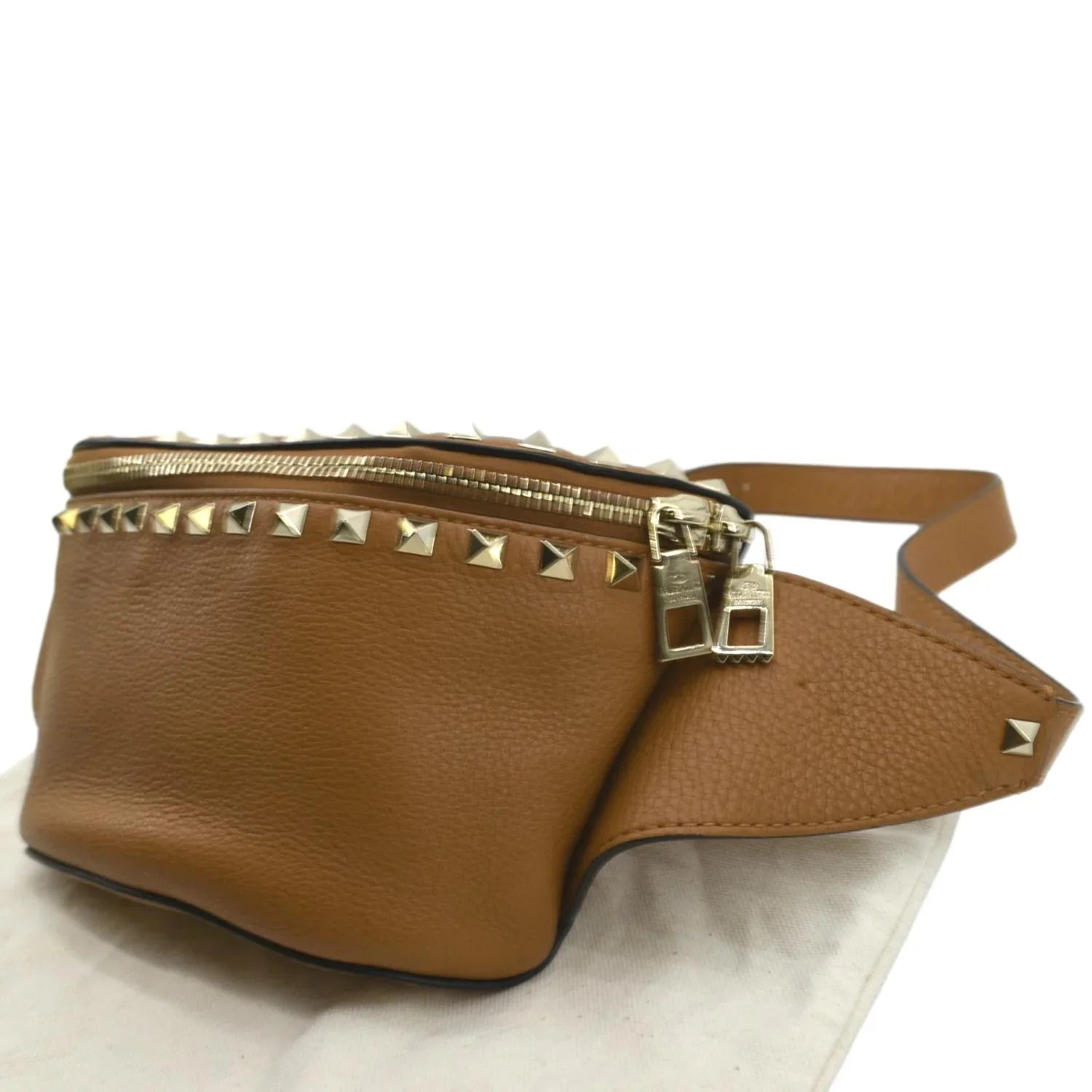 Camel Leather VALENTINO Bag Spike Pre-Loved Belt