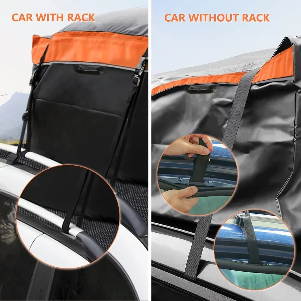 LUCKUP Buckles, Compatible Car Box, Roof Bag,18.5 Heavy Mat, Duty Rooftop All for and Car & Rack (Black Ft Orange) Wide Straps Anti-Slip &Durable Models Waterproof with Cubic Cargo Carrier