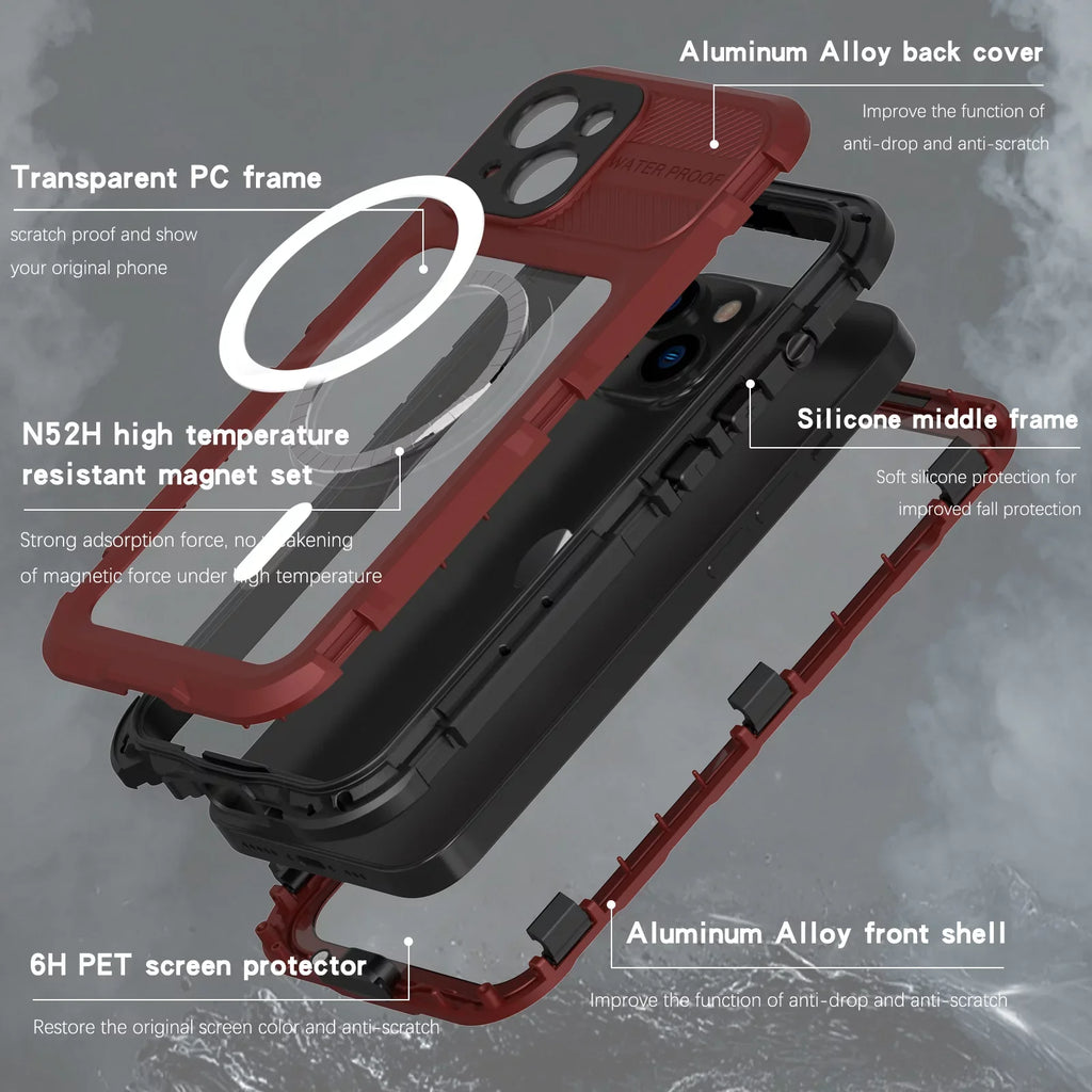 Sturdy Plus, Full and Built-in Case Camera Waterproof 14 Red Sealed Lens Protection with Full-Body 14 Dustproof Cover Shockproof Plus iPhone Protector,Underwater for iPhone for Screen