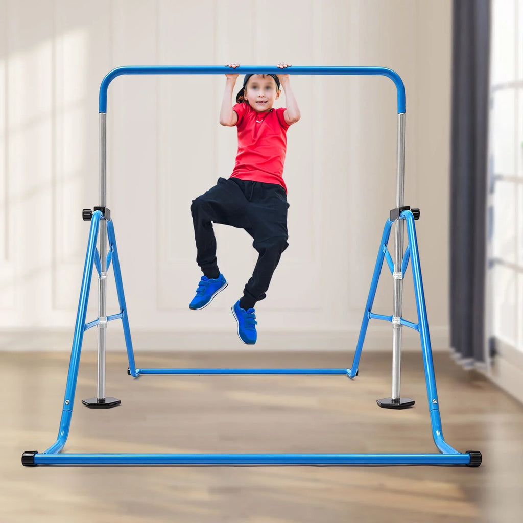 Junior Gym Max Horizontal Training For Adjustable Kids ZhdnBhnos Load Gymnastics Bar Blue Folding Home 100kg/220.5lbs Bar