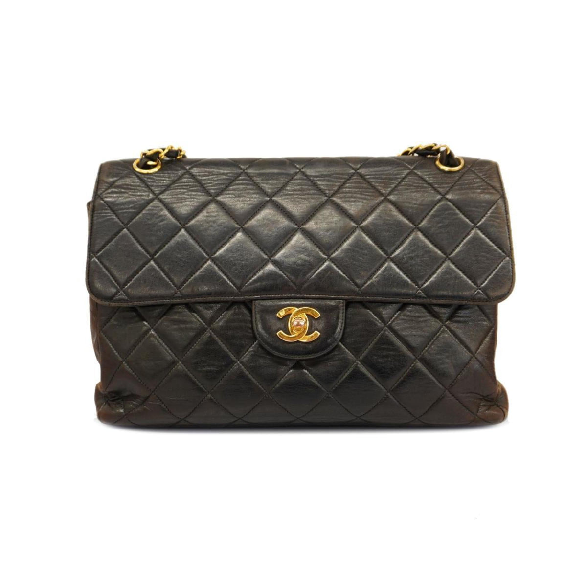Pre-Owned Double W Bag Black Matelasse Lambskin Face Shoulder (Good) Chanel Women's Chain