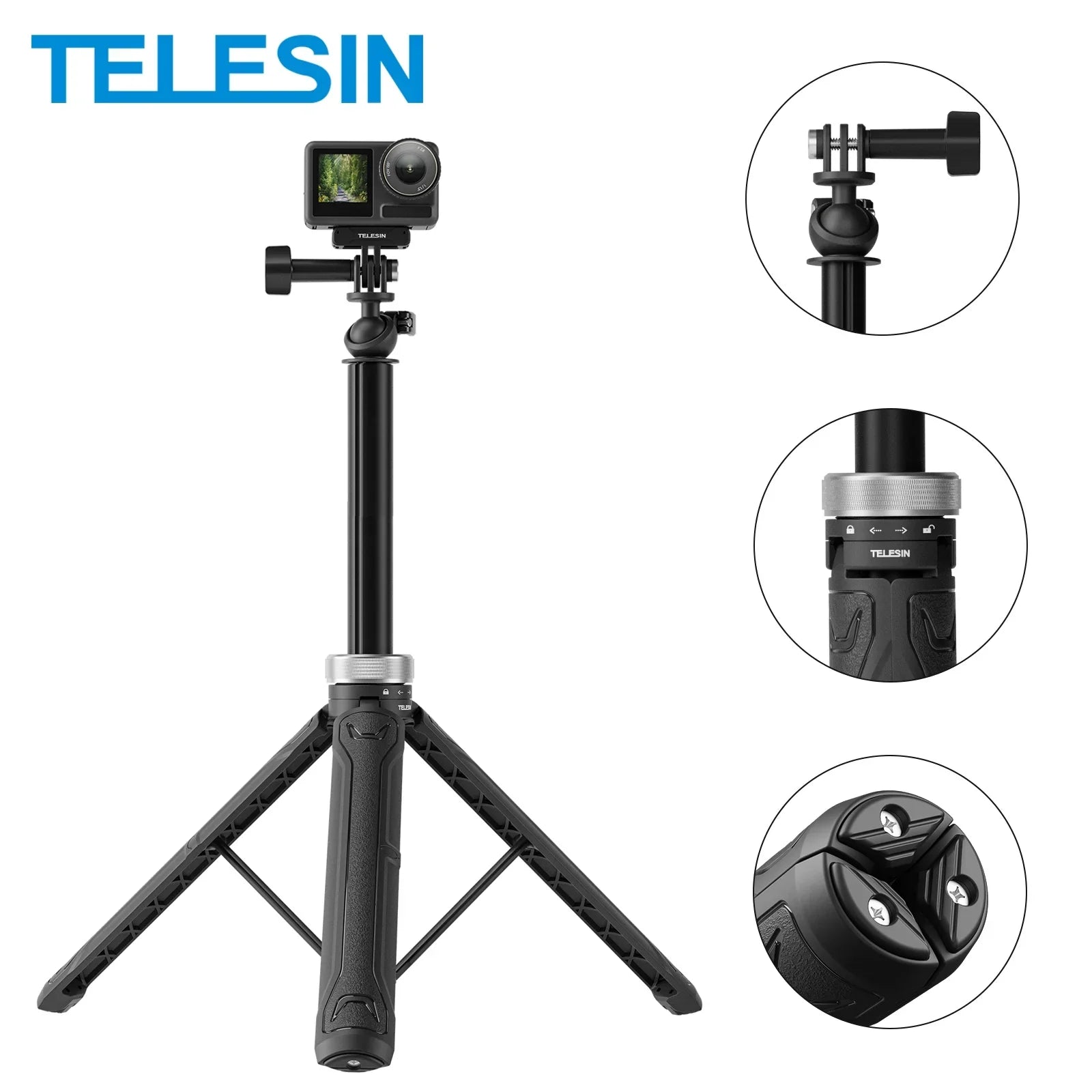 Rotation 8 9 Osmo 6 Tripod Insta360 10 11 Foldable Stick Selfie Selfie Stick Action 5 For 12 GoPro DJI 360° 7 Hero 1.5M