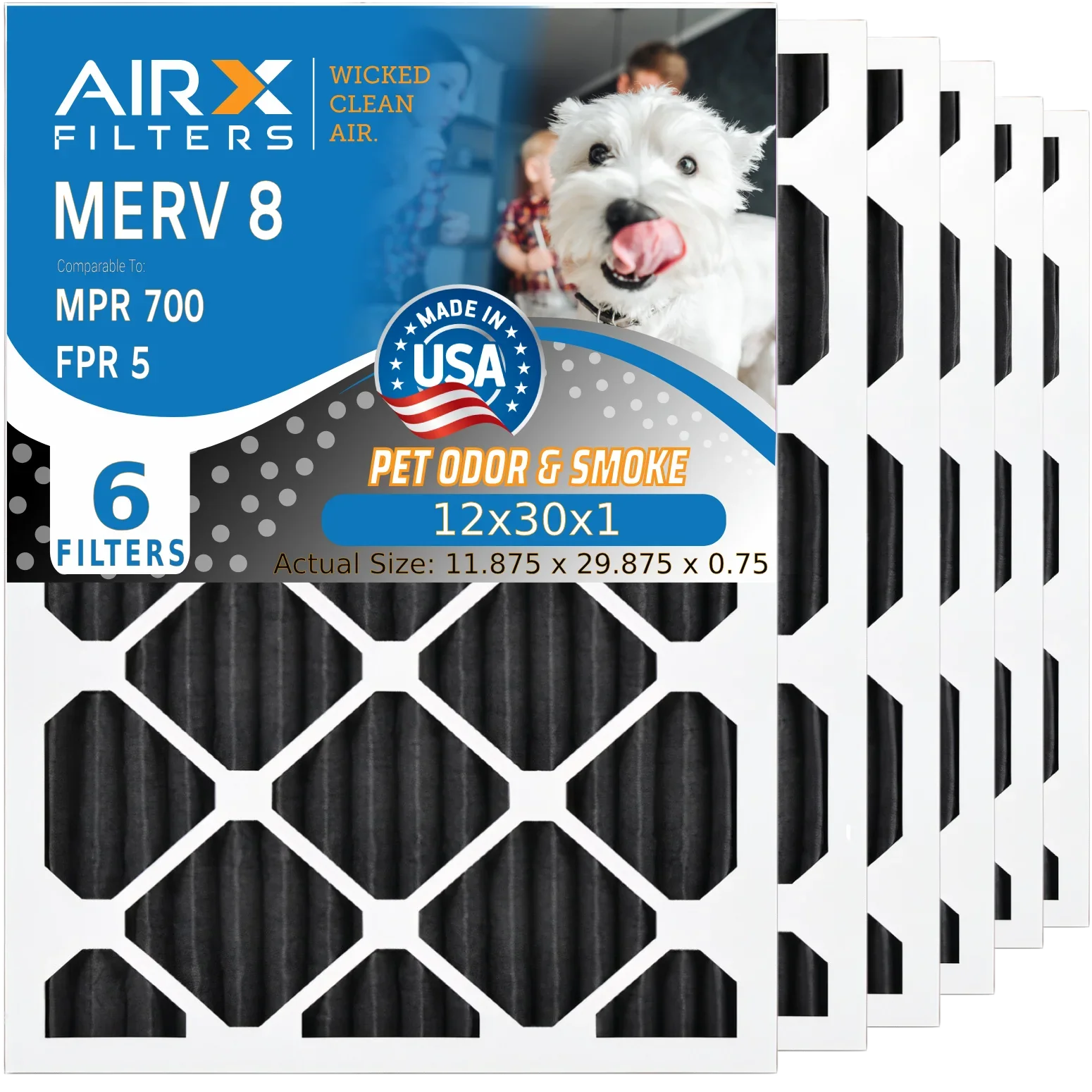 Pack Odor MERV 6 Furnace 5 WICKED MPR FILTERS Air Premium CLEAN by FPR AC Carbon HVAC USA Eliminator Made & AIR. to Filters 12x30x1 700 12x30x1 Comparable Filter AIRX Filter 8