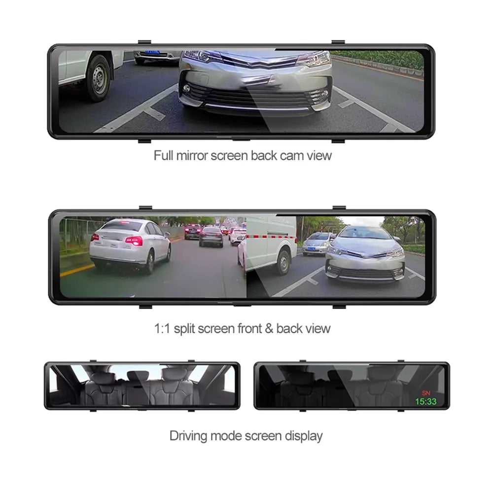 Cam 4K Paddsun View Control Backup WiFi Mirror Rear Dash Voice GPS Car 12" Dual Camera