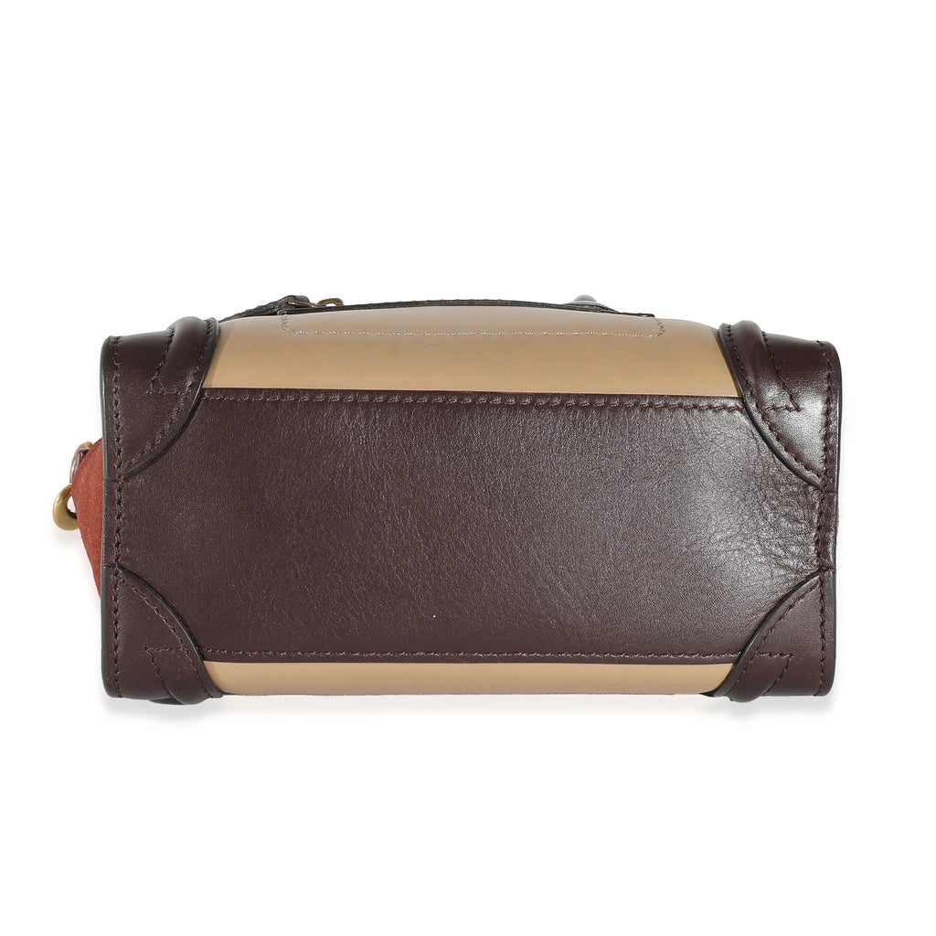 Nano Luggage Beige Burgundy Pre-Owned Suede Tri-Colour Celine Leather Brown