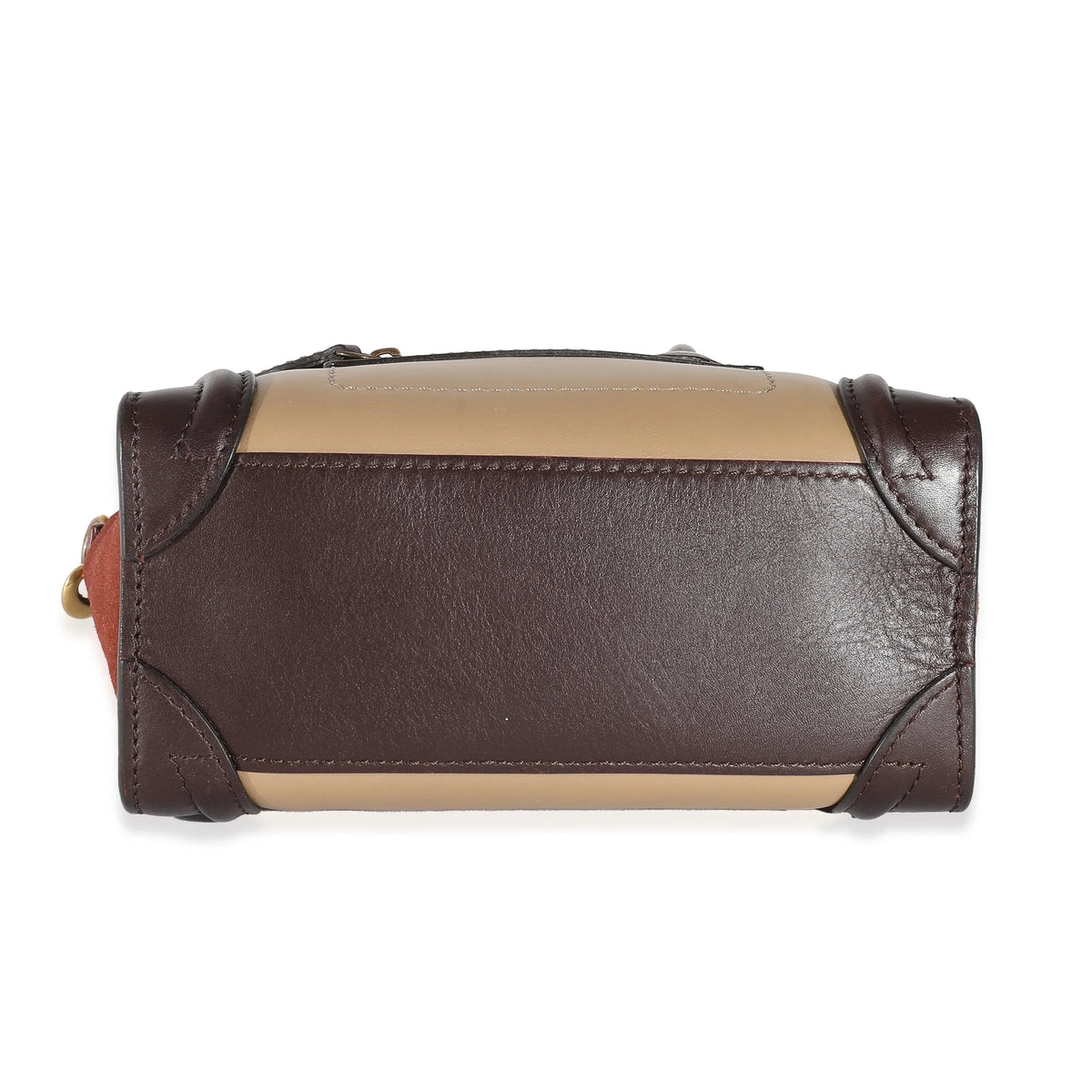Nano Luggage Beige Burgundy Pre-Owned Suede Tri-Colour Celine Leather Brown