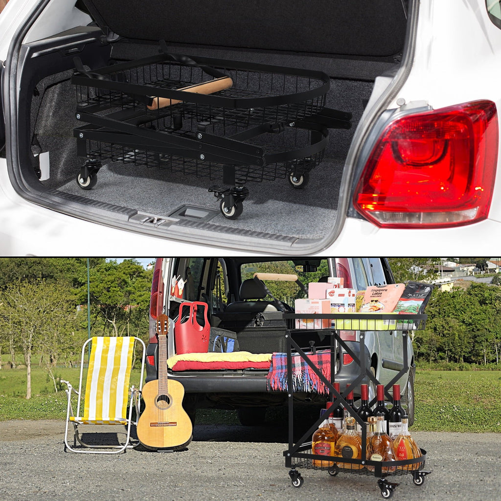Trolley Storage 2-Tier Metal Utility Cart, Rolling Multifunction