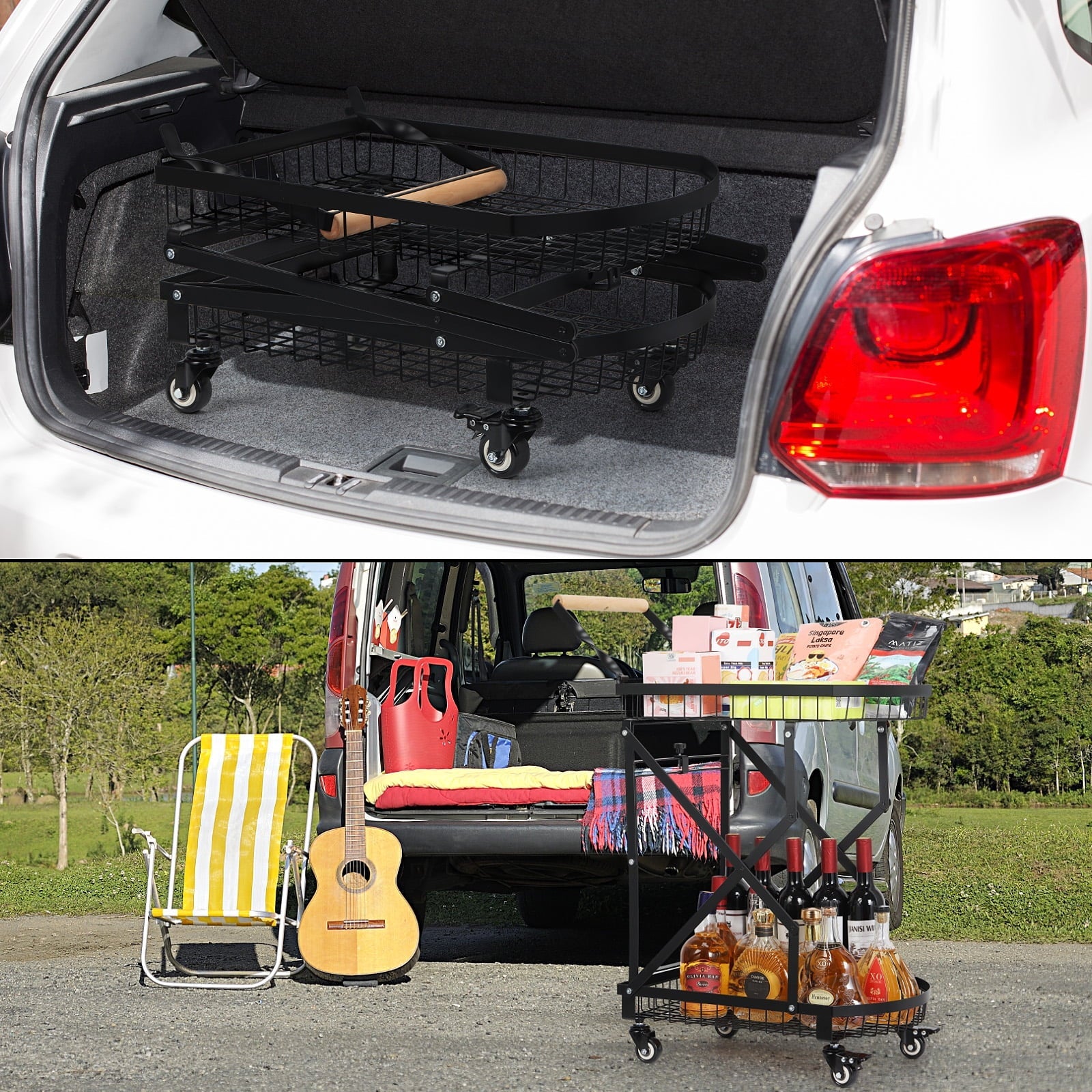 Trolley Storage 2-Tier Metal Utility Cart, Rolling Multifunction