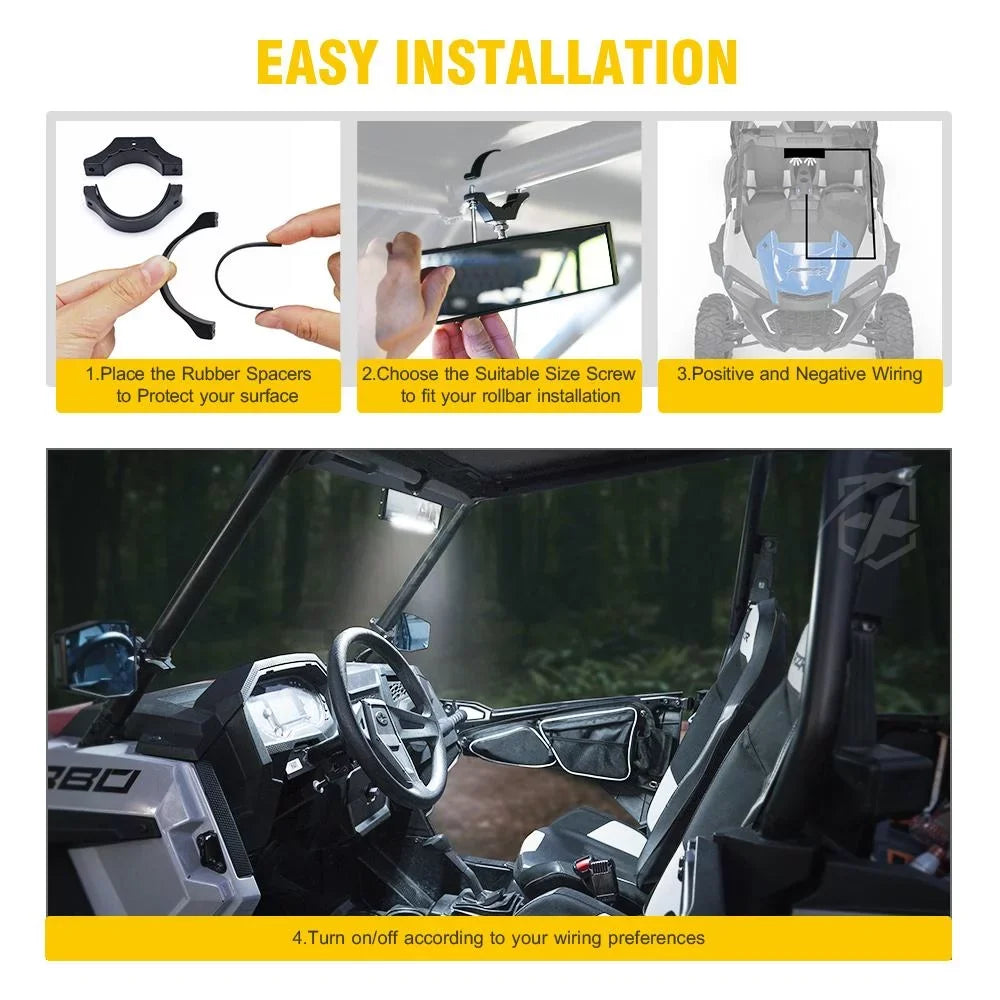 Mirror Dome Xprite fits Lights Rollbars 9" Integrated Aluminum UTV 2" - w/ LED 1.75" Rear View