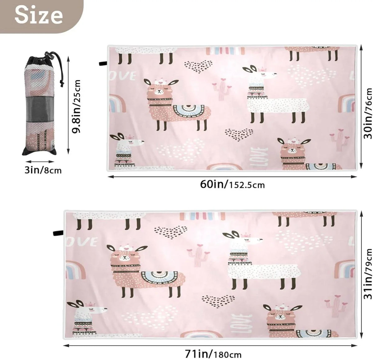 Swimming Travel Oversized Towels Dry Camping Lightweight Princess - Beach Quick Towel Towel Compact Absorbent Holiday（240） Super for - Llama Bestwell