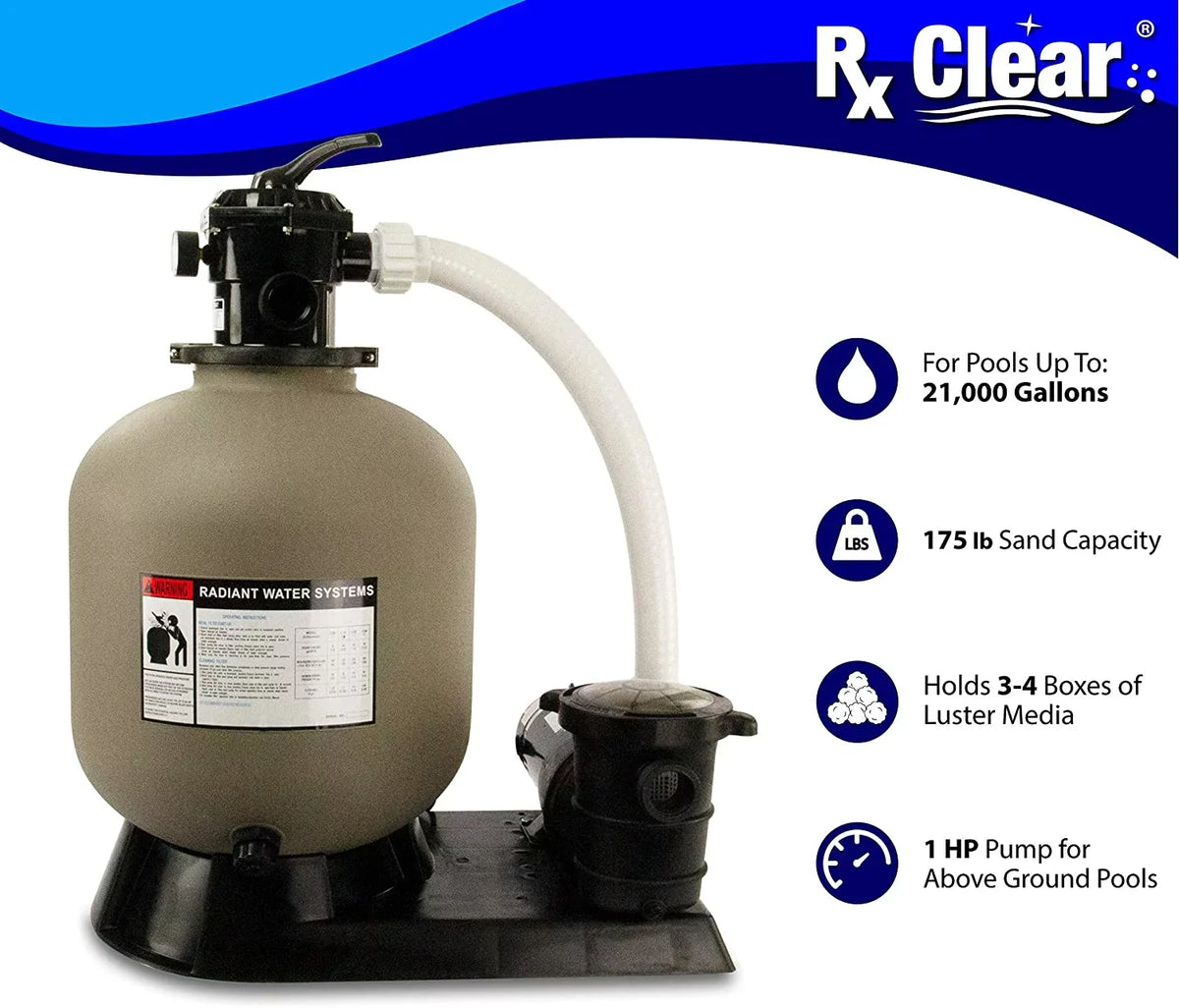 Force with Above-Ground Clear Pump Rx 1 Extreme Sand 19" Pool HP Radiant Filter