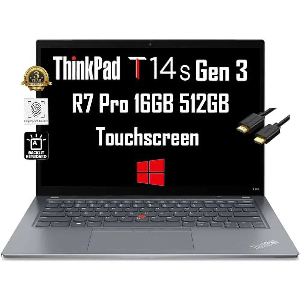 Backlit, (8-Core 3 Grey (AMD 14" Win Lenovo i7-1185G7)) Cable, Touchscreen Pro T14s Gen 3-Yr Business SSD, FHD+ Beat 10/11 6850U, 7 IST 512GB FP, WRT, RAM, Pro, Webcam, Laptop ThinkPad 16GB Ryzen