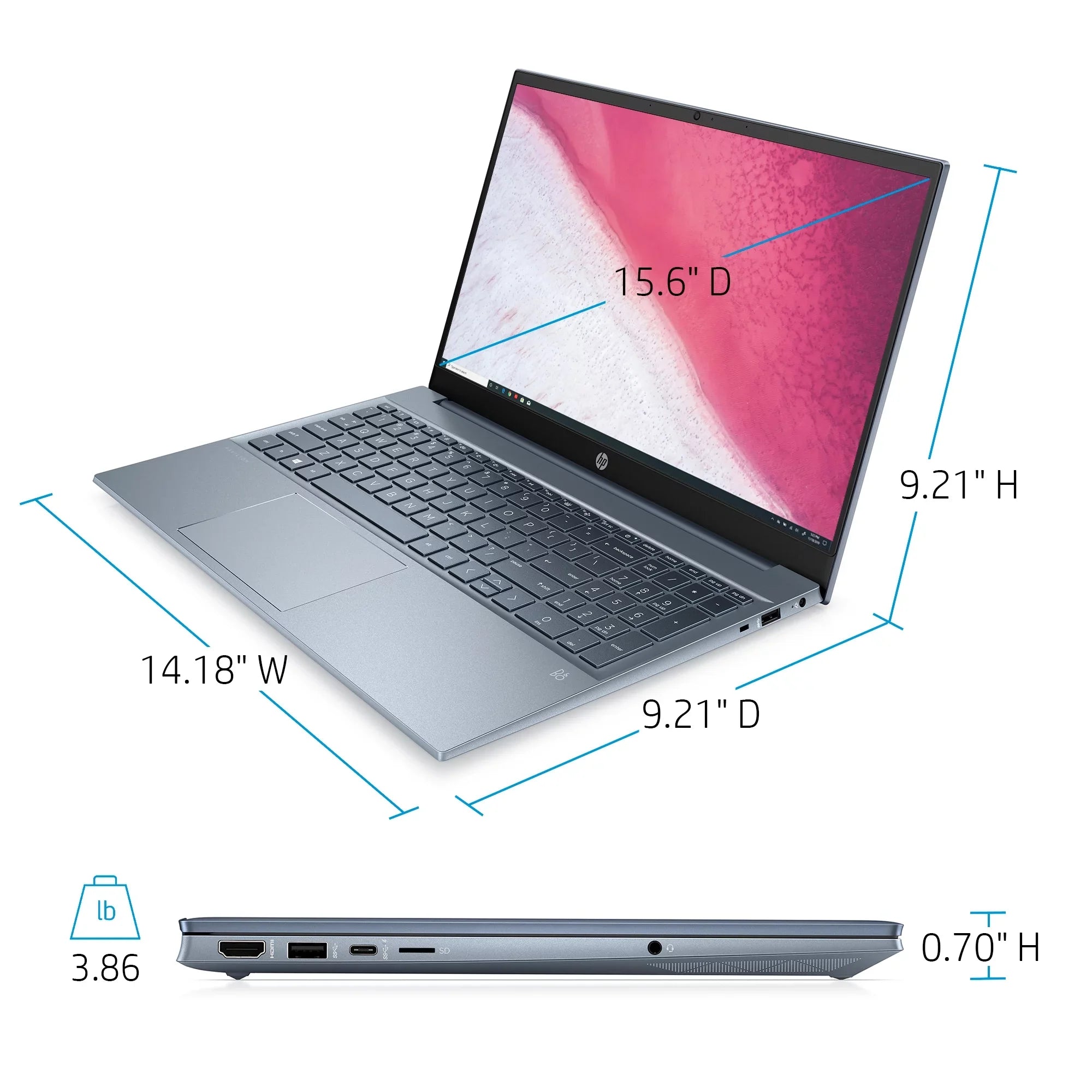 Horizon Blue, 8GB 15.6" Windows 11, SSD, Pavilion Ryzen HP RAM, 15-eh1070wm 7-5700U, AMD FHD, 512GB