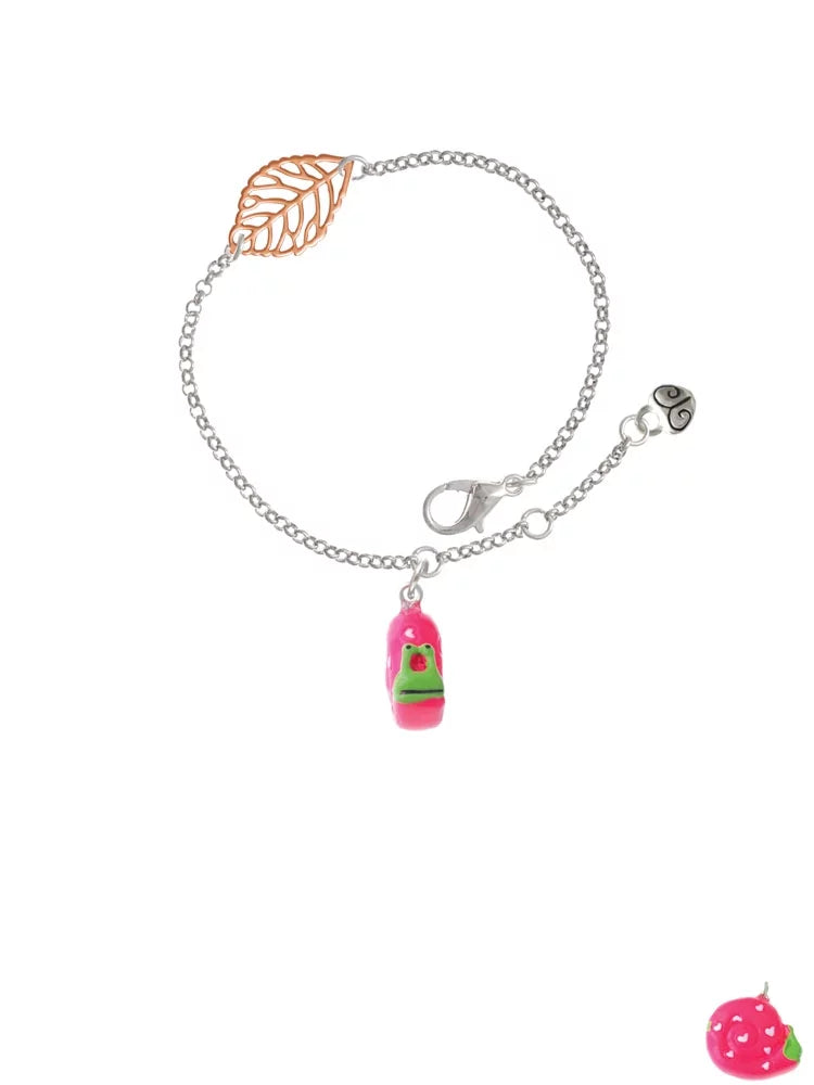 Hot Bracelet, Pink 6.25+1.75" Delicate Resin Delight Love Leaf Goldtone - Snail Jewelry Rose