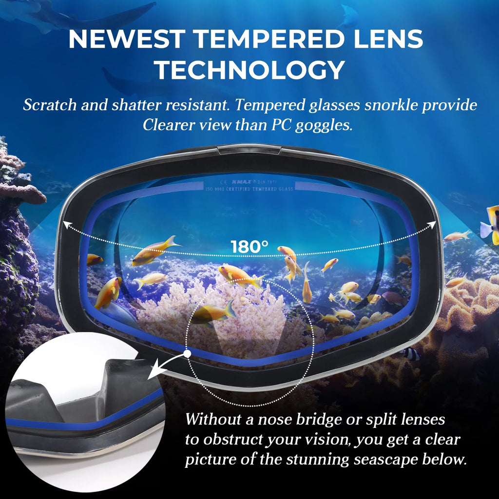 for Diving Tempered Snorkeling Glass - Mask Mask Molding and Hanway Mask-Blue – Goggles Adjustable Adva Silicone – Swimming Professional Snorkel Buckle Diving Scuba
