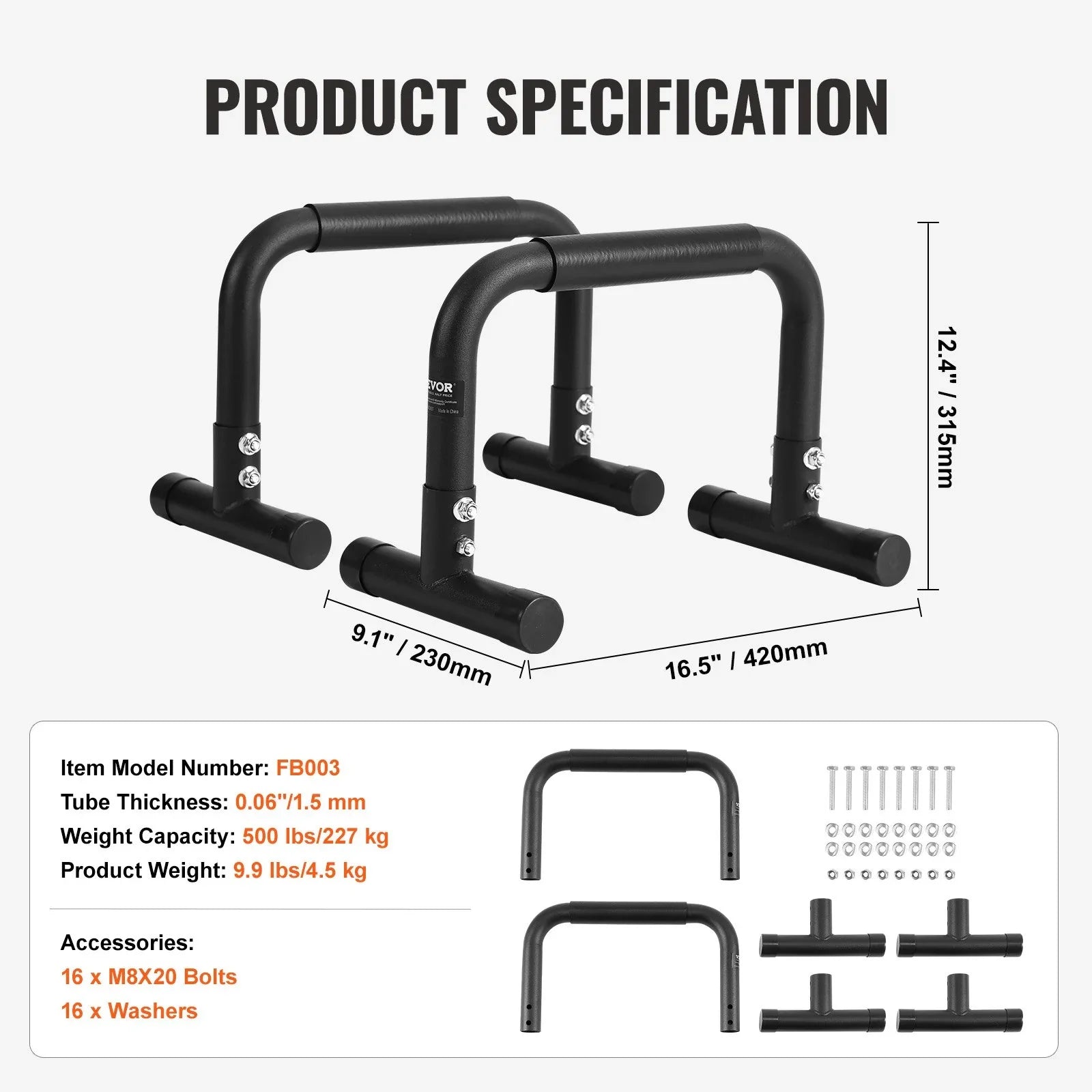Bars, Capacity, for Home Strength Stabilizers 500 and Outdoor Ideal Gym, with - Training Fitness VEVOR Dip lbs Office, Heavy-Duty Workout Stand