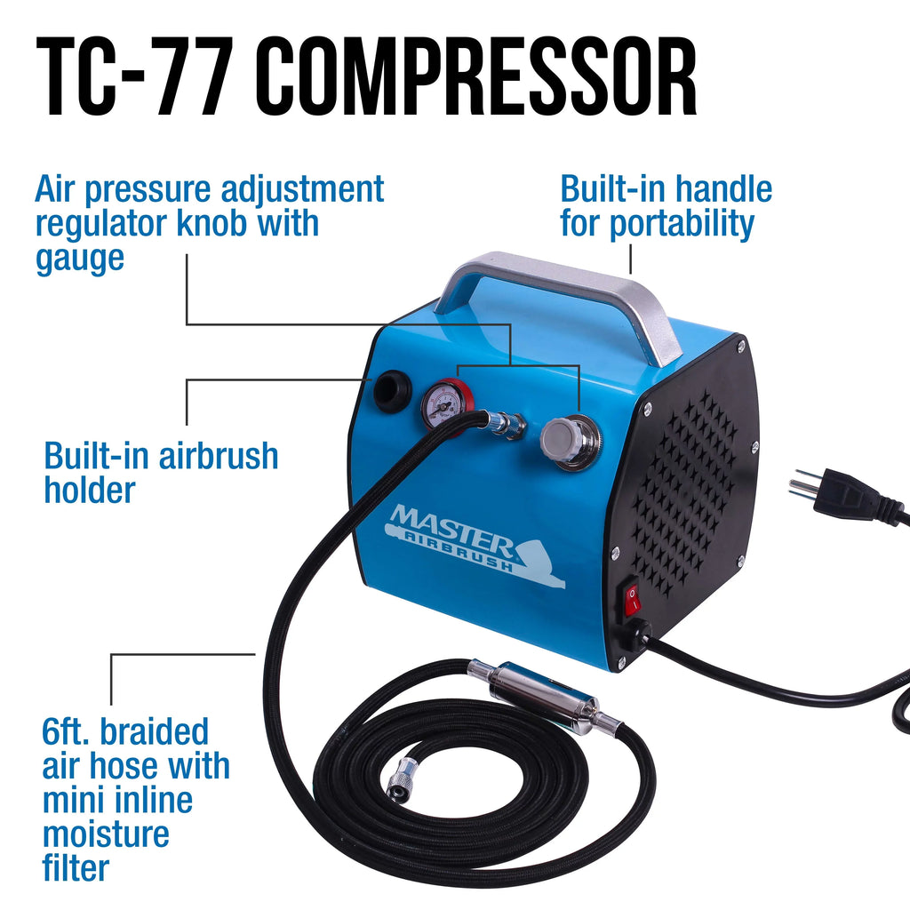 Deluxe Air 3 Pro w/ Compressor Airbrushes Colors 6 Paint Airbrush System &