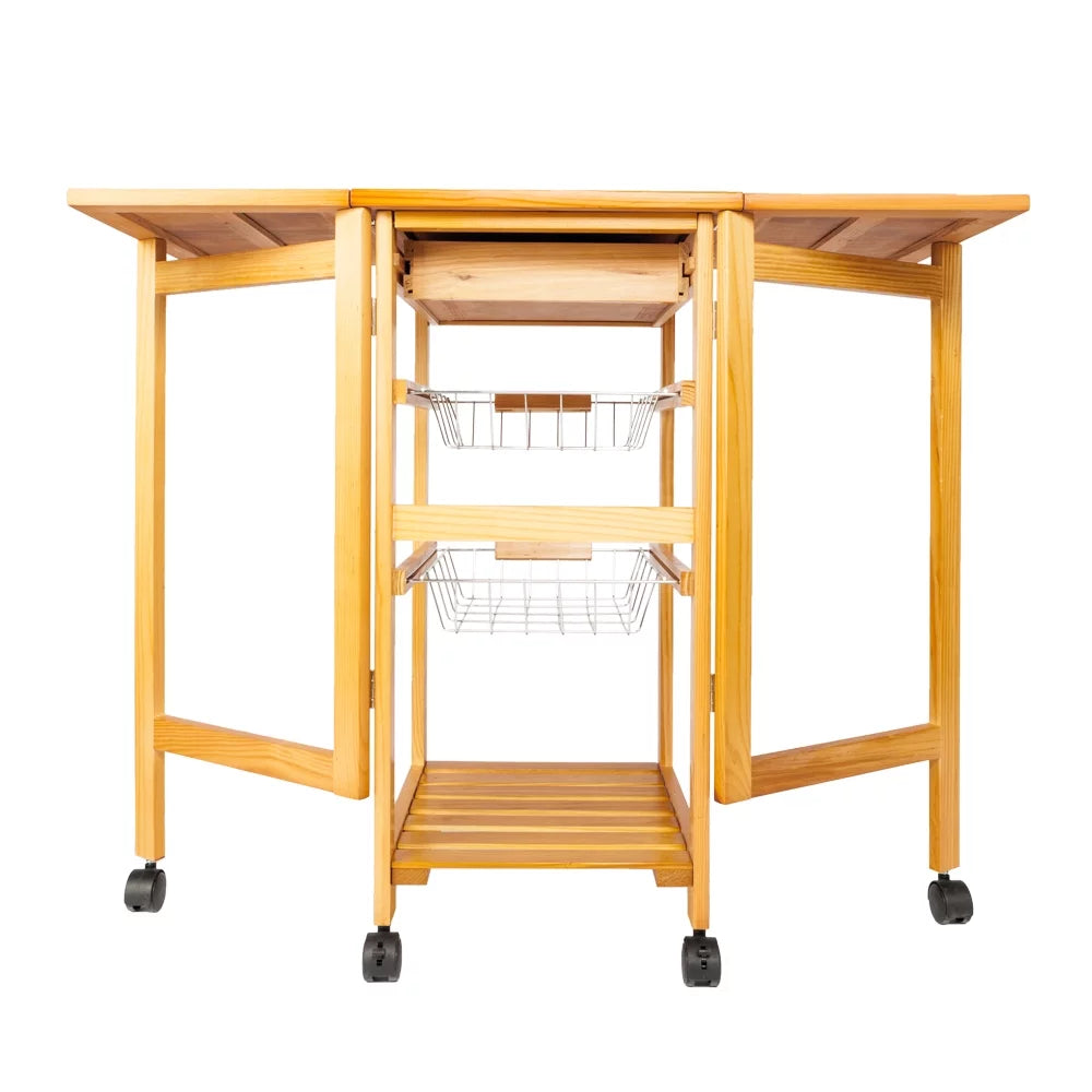 Zimtown Island Rolling Trolley Cart Protable Kitchen Drop Storage Leaf with Drawers Basket,Folding