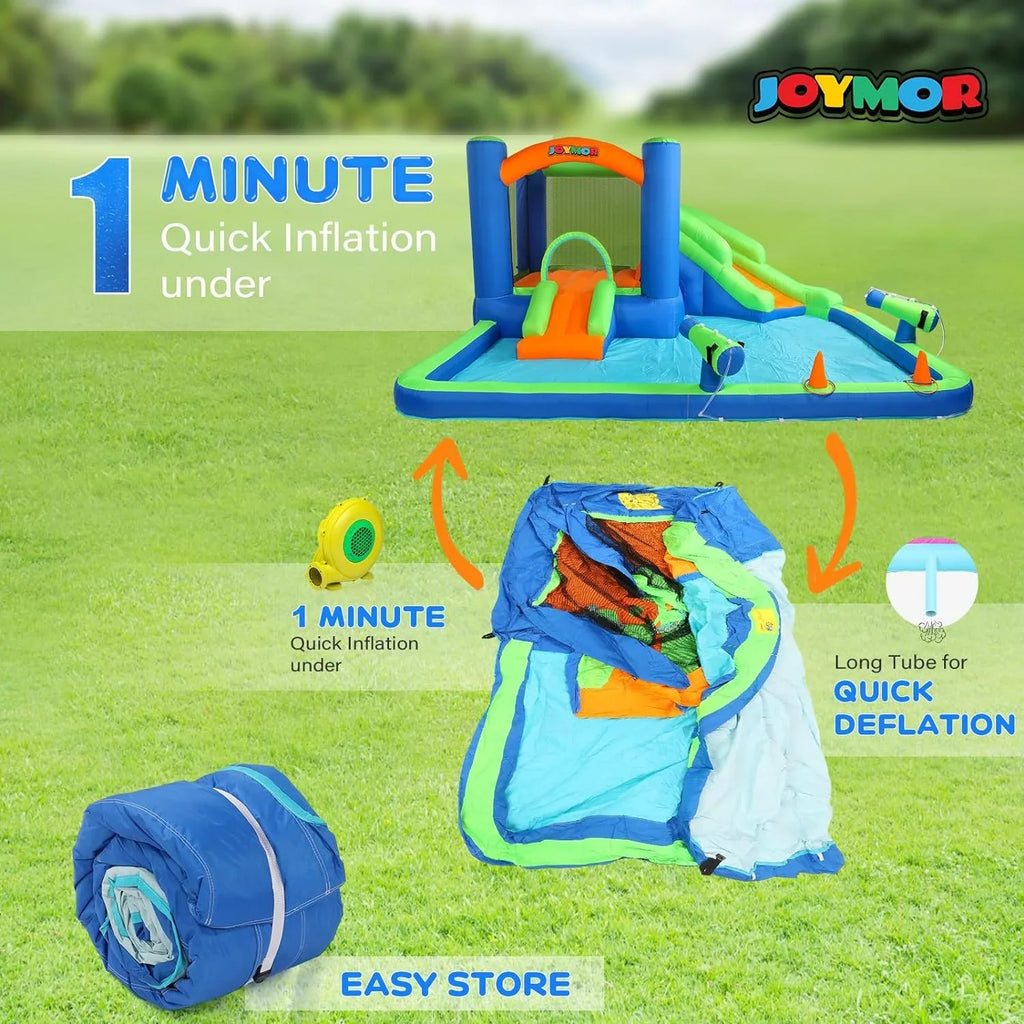 Bounce New) Air House (2024 House Hoop, w/Basketball Ring-Toss Blower Slide Water Water Inflatable for 3-6, Kid Bounce JOYMOR Inflatable Water Cannon, Inflatable Water w/Slides, Game, Slide