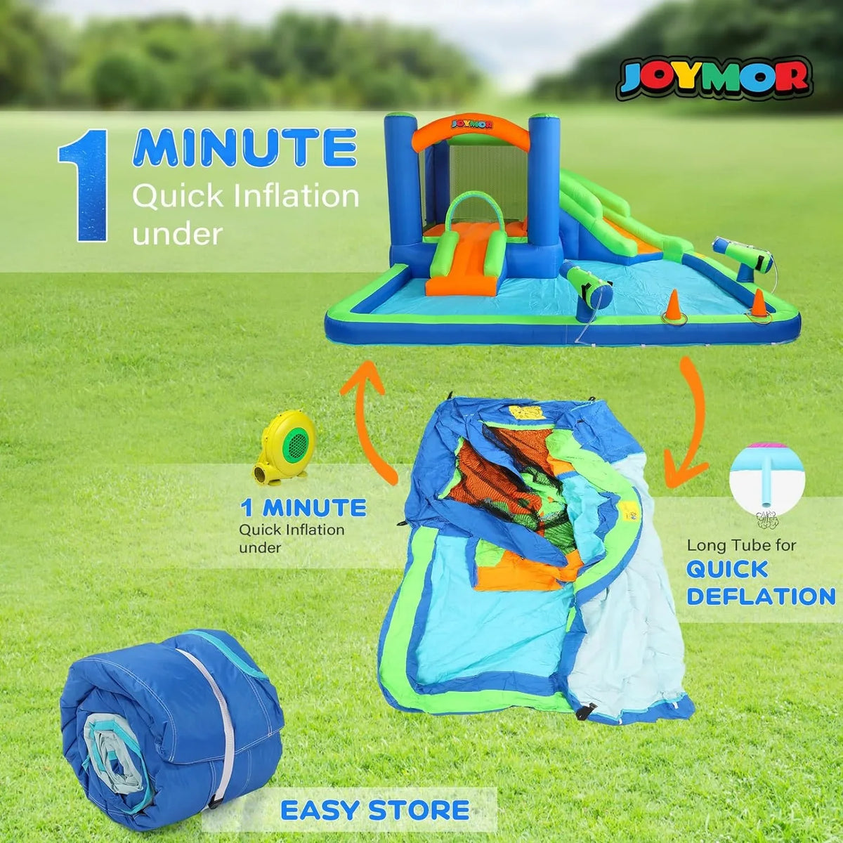 Bounce New) Air House (2024 House Hoop, w/Basketball Ring-Toss Blower Slide Water Water Inflatable for 3-6, Kid Bounce JOYMOR Inflatable Water Cannon, Inflatable Water w/Slides, Game, Slide