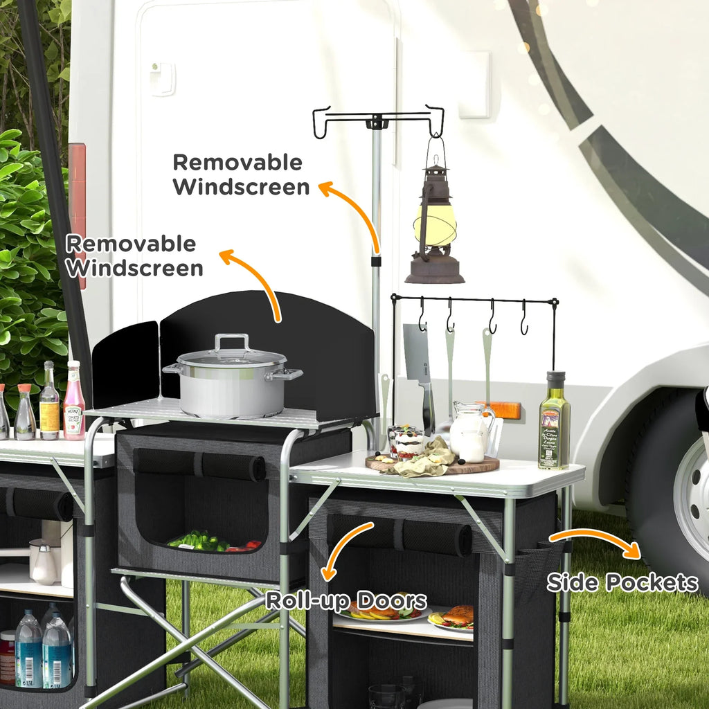 with Camping Cupboards Folding Kitchen Windshield Fabric Outsunny Black