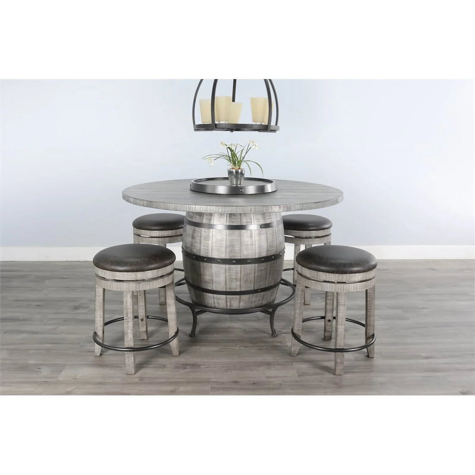 Pub Table Sunny Designs Wine Gray Barrel in with Mahogany Alpine Round Base