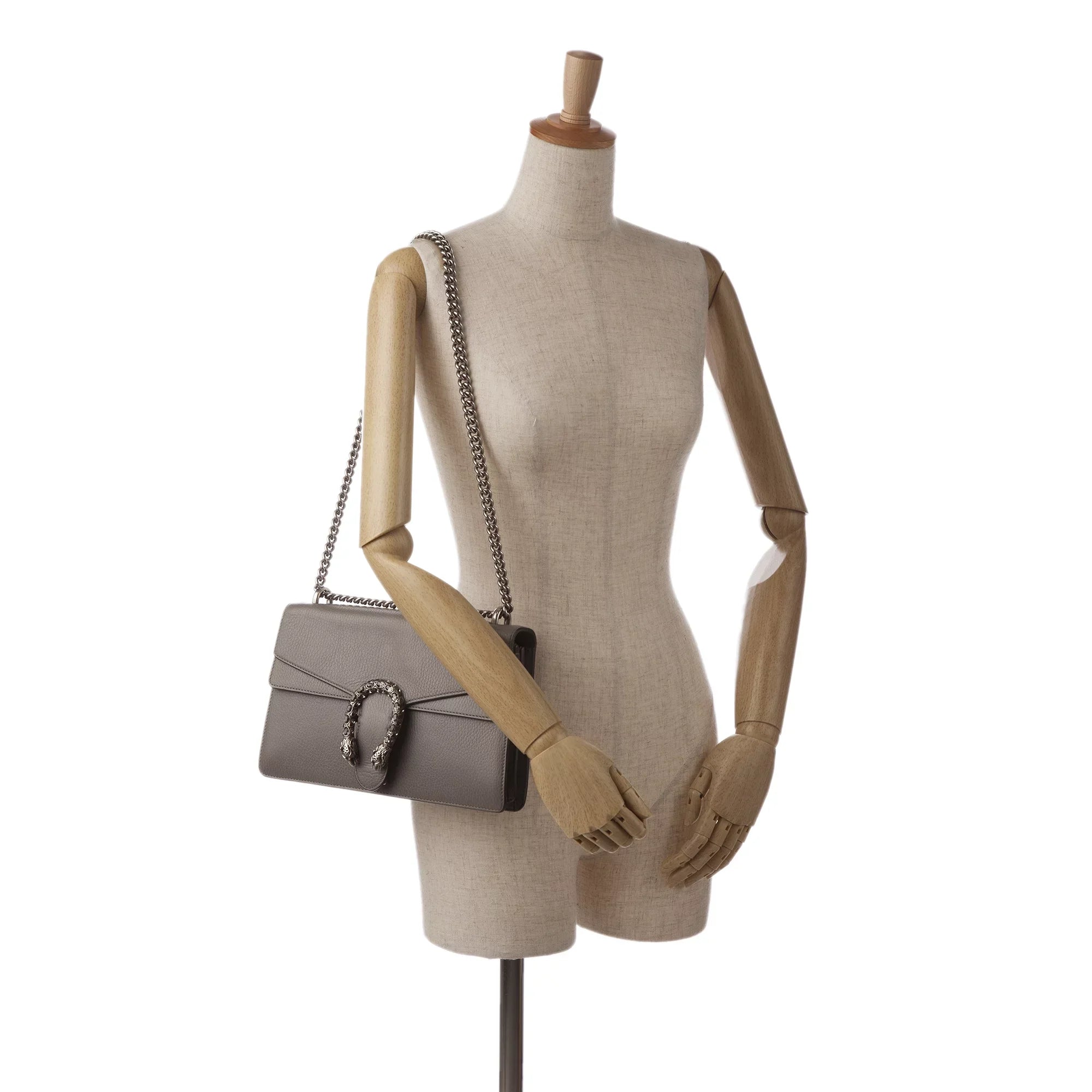 Unisex Pre-Owned Gray Dionysus Authenticated Bag (Good) Leather Small Shoulder Gucci Calf