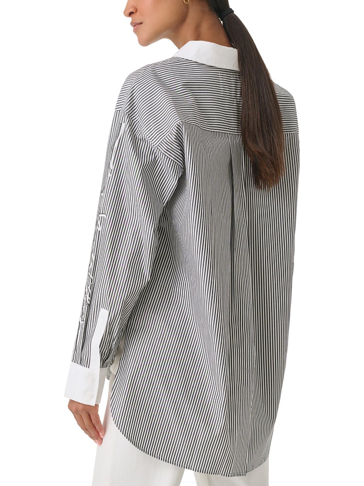 Paris Lagerfeld Womens Cotton Striped Top Karl Button-Down