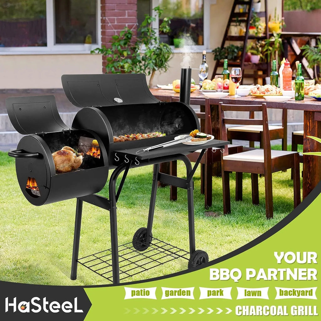 Party Picnic, 2 Offset Camping 6 Area, Grill, Charcoal & Grill 420.SQ.IN Smoker, for Large with Barbecue BBQ Black Grill Barrel Screwdrivers Backyard Hooks Garden Cooking Patio Outdoor -