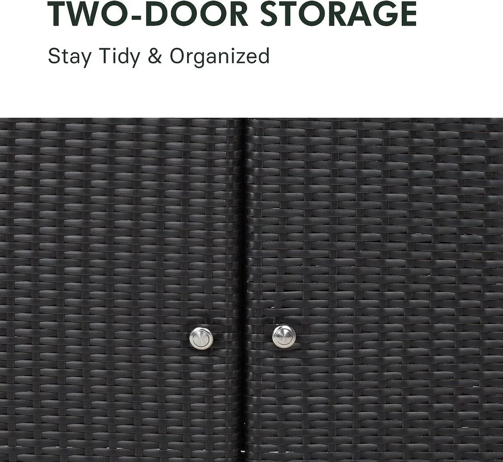 Resin with Powder Storage Outdoor Cabinet Wicker, Wicker Coated Steel, Dark Weather 2-Door Indoor Brown All Shelf,