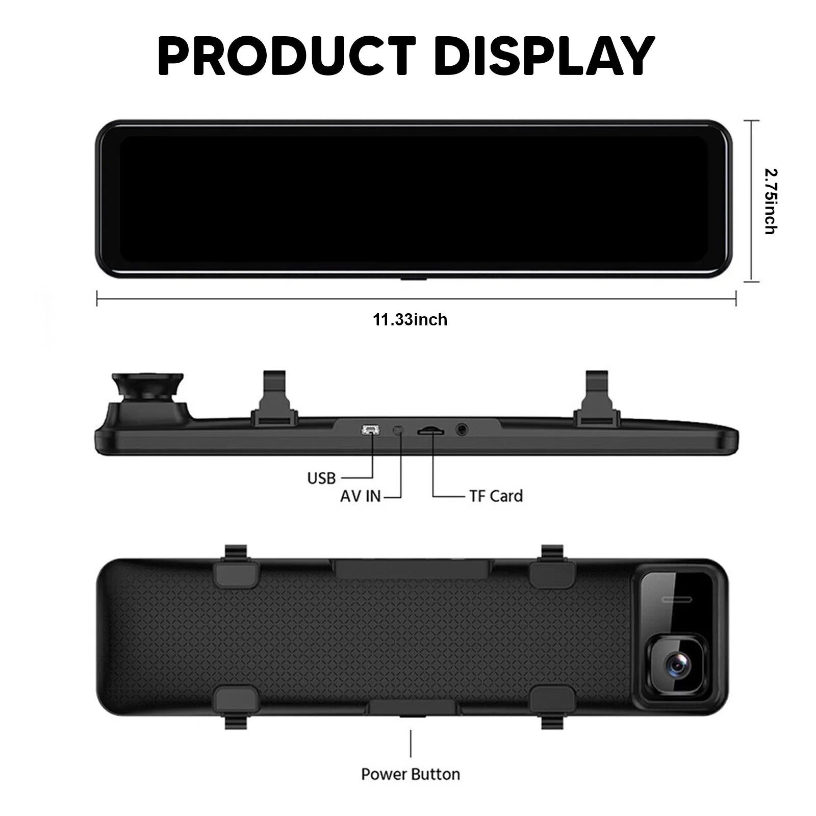 Recorder 12"Dual Kits Mirror Night Car Camera Cam Dash View Rear Video DVR GPS