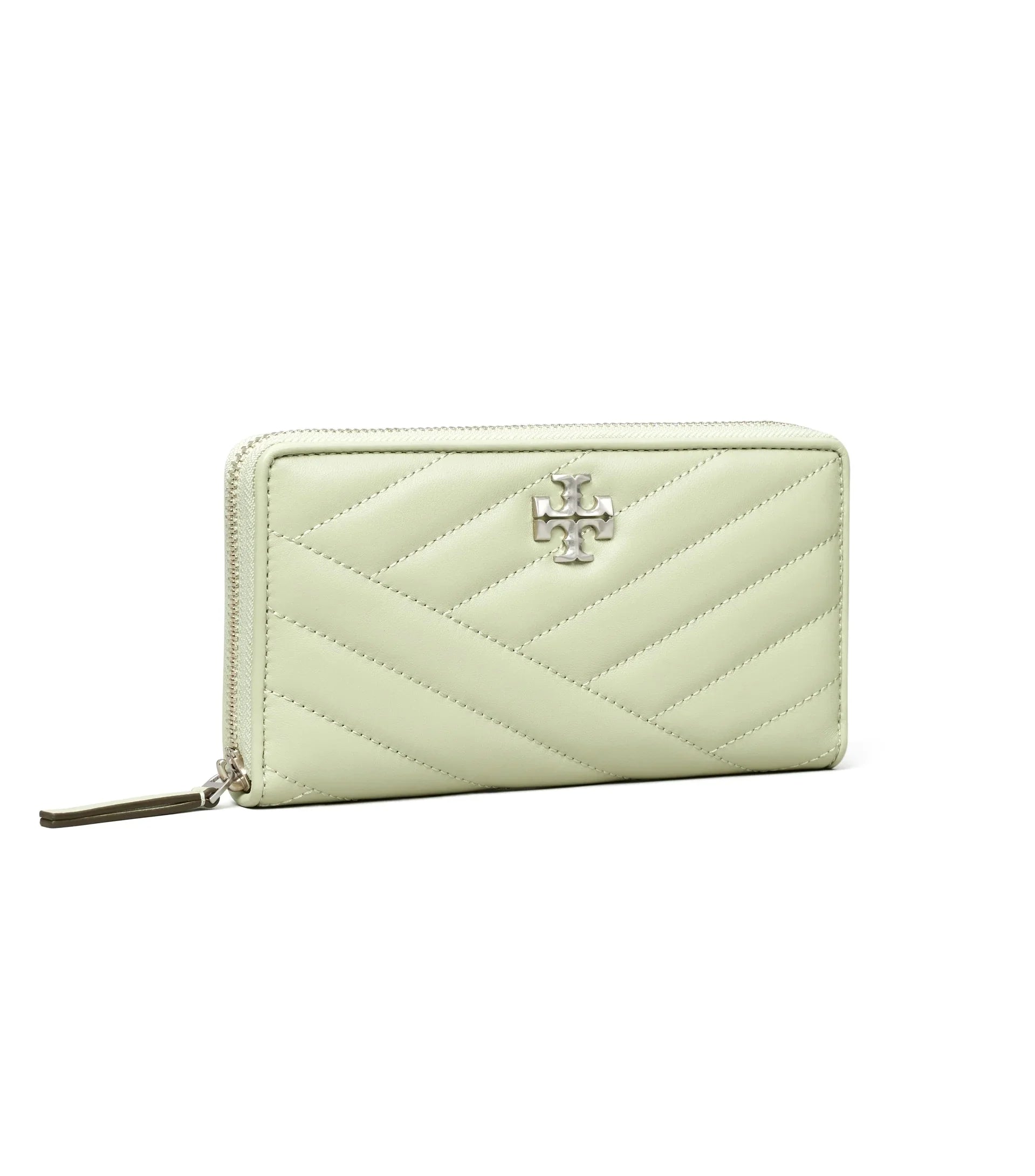 Leather Tory Wallet Zip Chevron Continental Kira Frost) (Pine Women's Burch