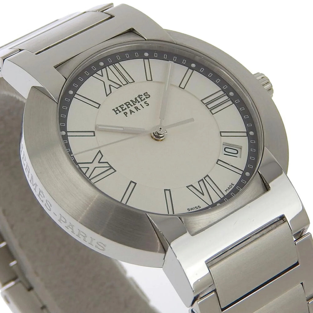Dial Analog Men's Made Display Hermes Swiss Silver Nomad (Fair) Quartz NO1.710 Stainless White Pre-Owned Steel Watch