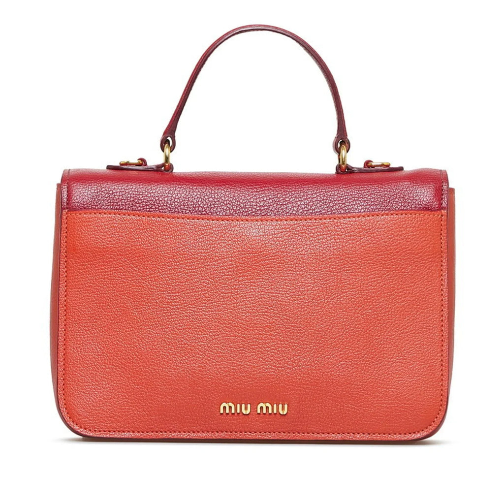 Miu MIUMIU Shoulder Madras (Good) RN0726 Ladies Miu Pre-Owned Bag Bicolor Handbag Leather Red Miu Orange