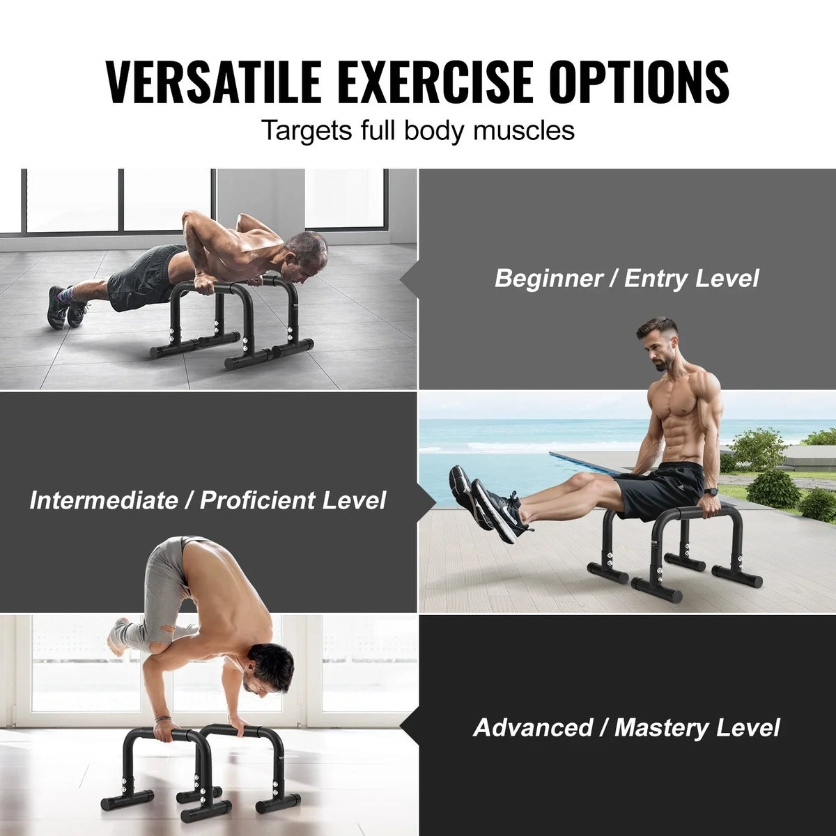 Bars, Capacity, for Home Strength Stabilizers 500 and Outdoor Ideal Gym, with - Training Fitness VEVOR Dip lbs Office, Heavy-Duty Workout Stand