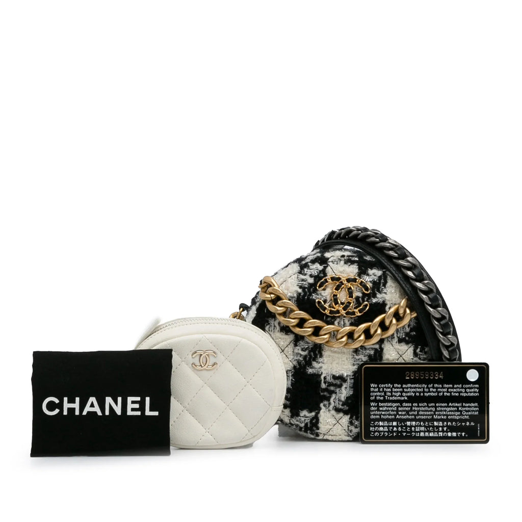 Unisex with 19 Pre-Owned Bag and Tweed Purse Clutch Fabric (Good) Round Black Chanel Coin Authenticated Crossbody Chain Lambskin