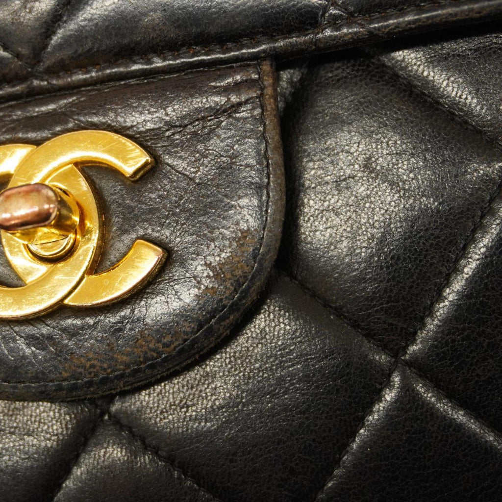 Pre-Owned Double W Bag Black Matelasse Lambskin Face Shoulder (Good) Chanel Women's Chain