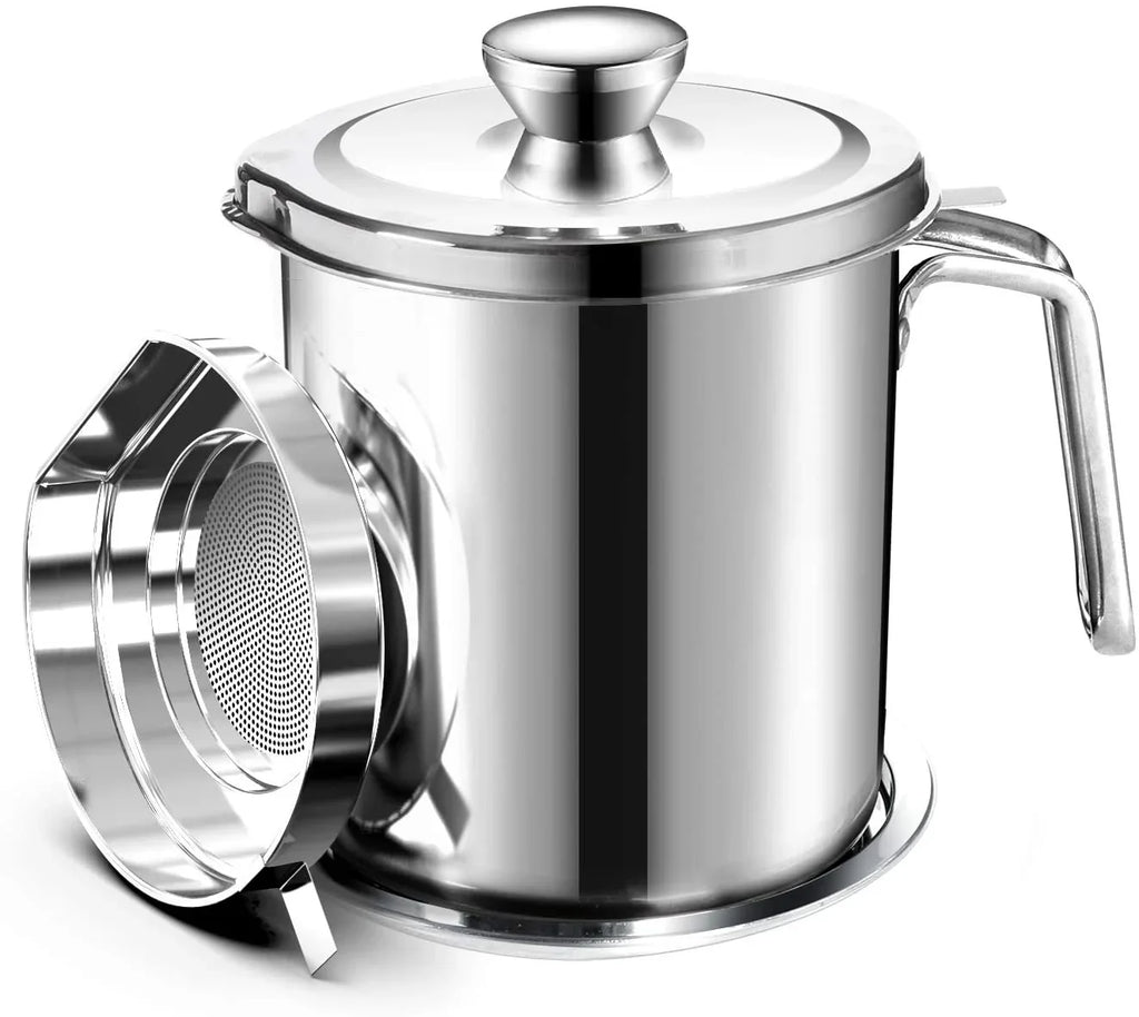 / fl Frying Oil Mesh 2L Tray,for Steel Strainer & Lid Strainer Grease Can Non-slip 67.6 Dust-proof Cooking Oil oz,Food Container,with Storing Strainer Fine Oil Storage Pot Grease Stainless
