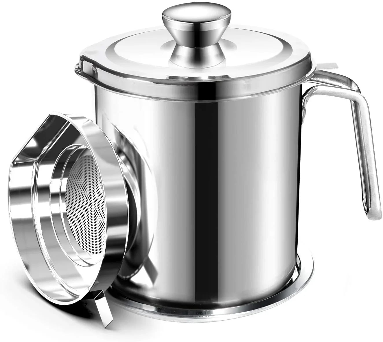 / fl Frying Oil Mesh 2L Tray,for Steel Strainer & Lid Strainer Grease Can Non-slip 67.6 Dust-proof Cooking Oil oz,Food Container,with Storing Strainer Fine Oil Storage Pot Grease Stainless
